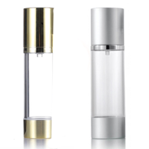 1 oz Airless Matte Silver Pump bottle with Frosted Cylinder